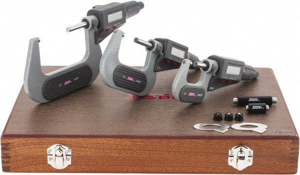 SPI CMS160622005 0 to 3" Range, 0.001mm Resolution, IP54, 3 Piece Electronic Outside Micrometer Sets