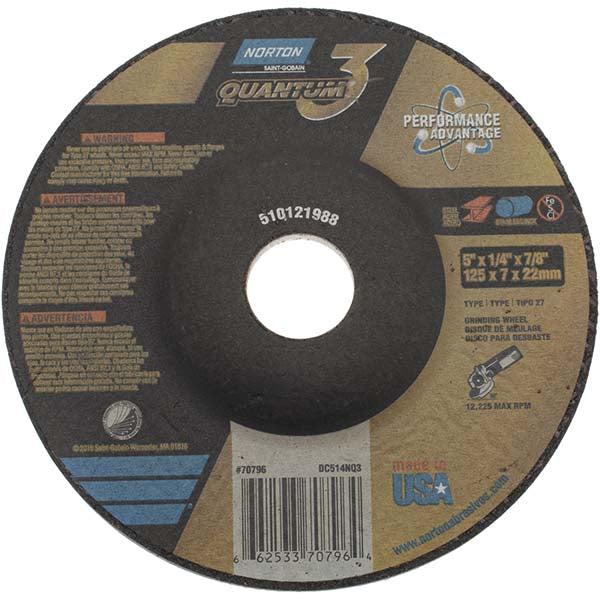 Norton 66253370796 Depressed Center Wheel Type 27, 5" Dia, 1/4" Thick, Ceramic