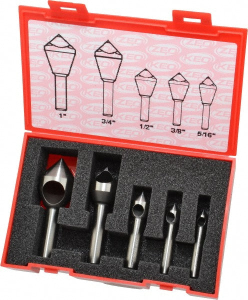 Keo 919-000-217 Countersink Set 5 Pc, 5/16 to 1" Head Dia, 82 ° Included Angle