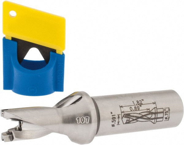 Iscar 3202509 Replaceable-Tip Drill 0.591 to 0.626" Dia, 0.89" Max Depth, 3/4" Weldon Flat Shank