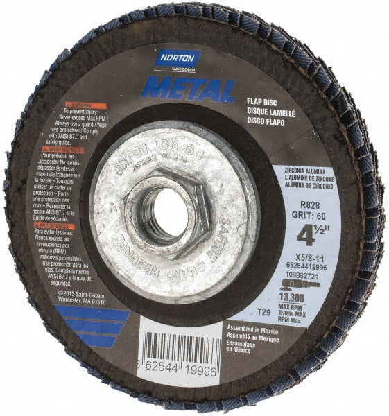 Norton 66254419996 Flap Disc 5/8-11 Hole, 60 Grit, Zirconia Alumina, Type 29