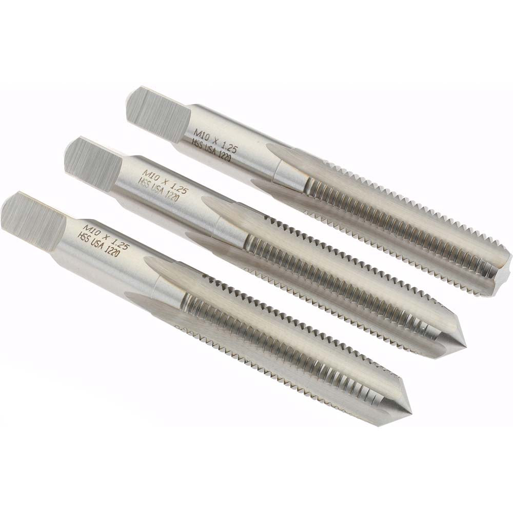 Norseman Drill & Tool 19071 Tap Set M10 x 1.25 Metric Fine, 4 Flute, Bottoming Plug & Taper, High Speed Steel, Bright Finish