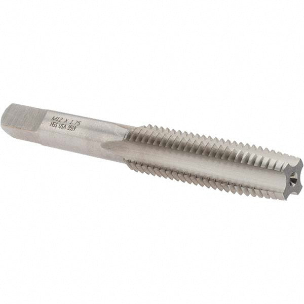 Norseman Drill & Tool 19521 Straight Flute Tap M12x1.75 Metric Coarse, 4 Flute, Taper Chamfer, High-Speed Steel, Bright/Uncoated Finish