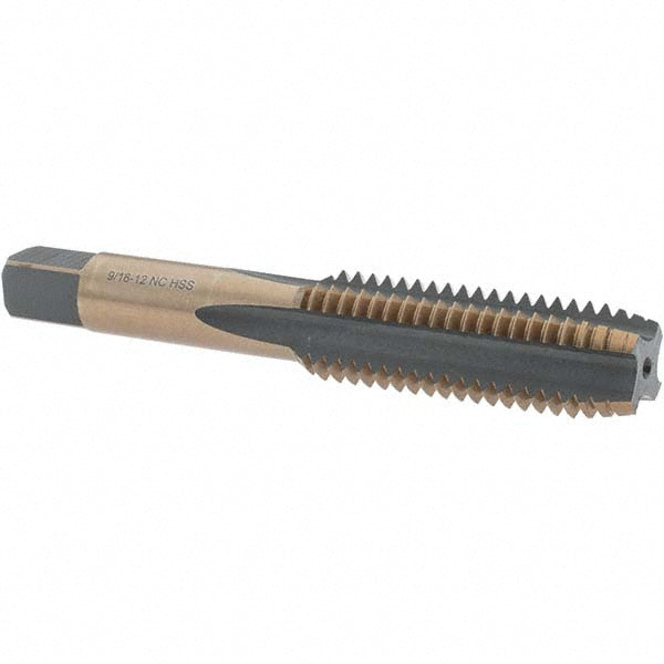Import BDNA-20711 Straight Flute Tap 9/16-12 UNC, 4 Flutes, Plug, High Speed Steel, Gold/Oxide Coated