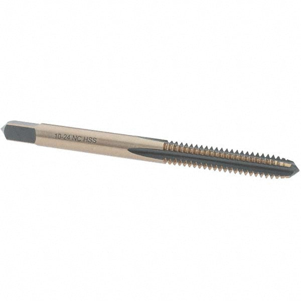 Import BDNA-20704 Straight Flute Tap #10-24 UNC, 4 Flute, Plug Chamfer, HSS, Gold/Oxide Finish