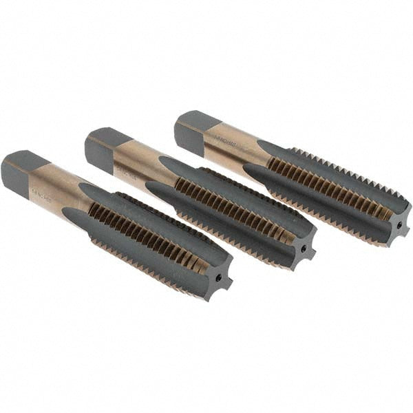Import BDNA-20696 Tap Set 1-8 UNC, 4 Flute, Bottoming Plug & Taper, High Speed Steel, Gold & Oxide Finish