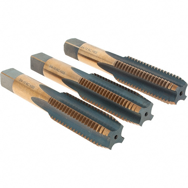 Import BDNA-20692 Tap Set 3/4-10 UNC, 4 Flute, Bottoming Plug & Taper, High Speed Steel, Gold & Oxide Finish