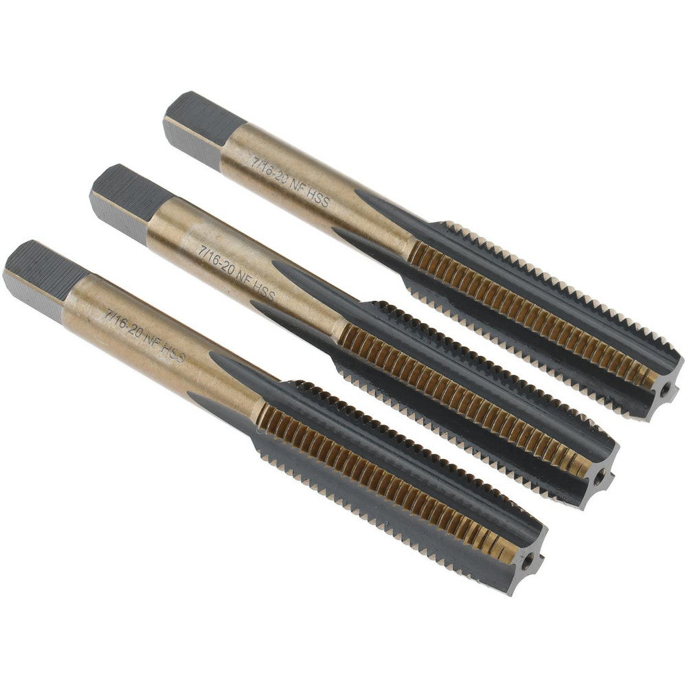 Import BDNA-20685 Tap Set 7/16-20 UNF, 4 Flute, Bottoming Plug & Taper, High Speed Steel, Gold & Oxide Finish