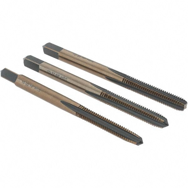 Import BDNA-20675 Tap Set #10-32 UNF, 4 Flute, Bottoming Plug & Taper, High Speed Steel, Gold & Oxide Finish