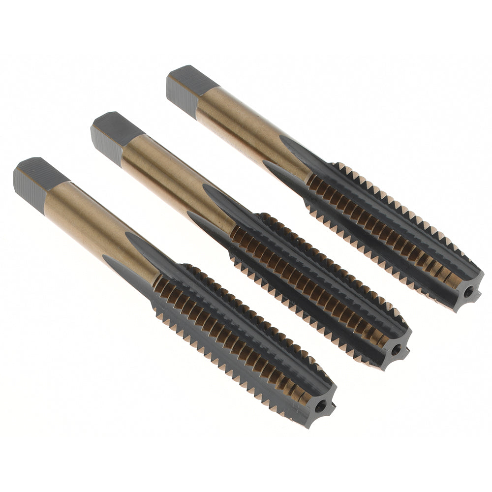 Import BDNA-20684 Tap Set 7/16-14 UNC, 4 Flute, Bottoming Plug & Taper, High Speed Steel, Gold & Oxide Finish