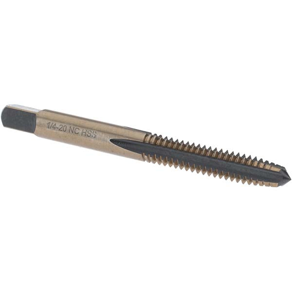 Import BDNA-20722 Straight Flute Tap 1/4-20 UNC, 4 Flutes, Taper, High Speed Steel, Gold/Oxide Coated