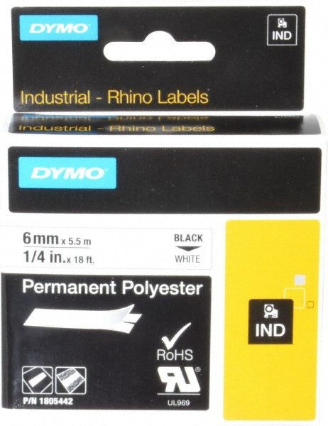 Dymo 1805442 Label Maker Label White, Polyester, 216" OAL, 1/4" OAW