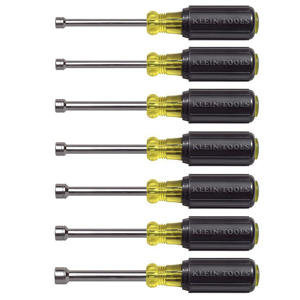 Klein Tools 65160 Nut Driver Set 7 Pc, 5 to 10 mm, Hollow Shaft, Cushion Grip Handle