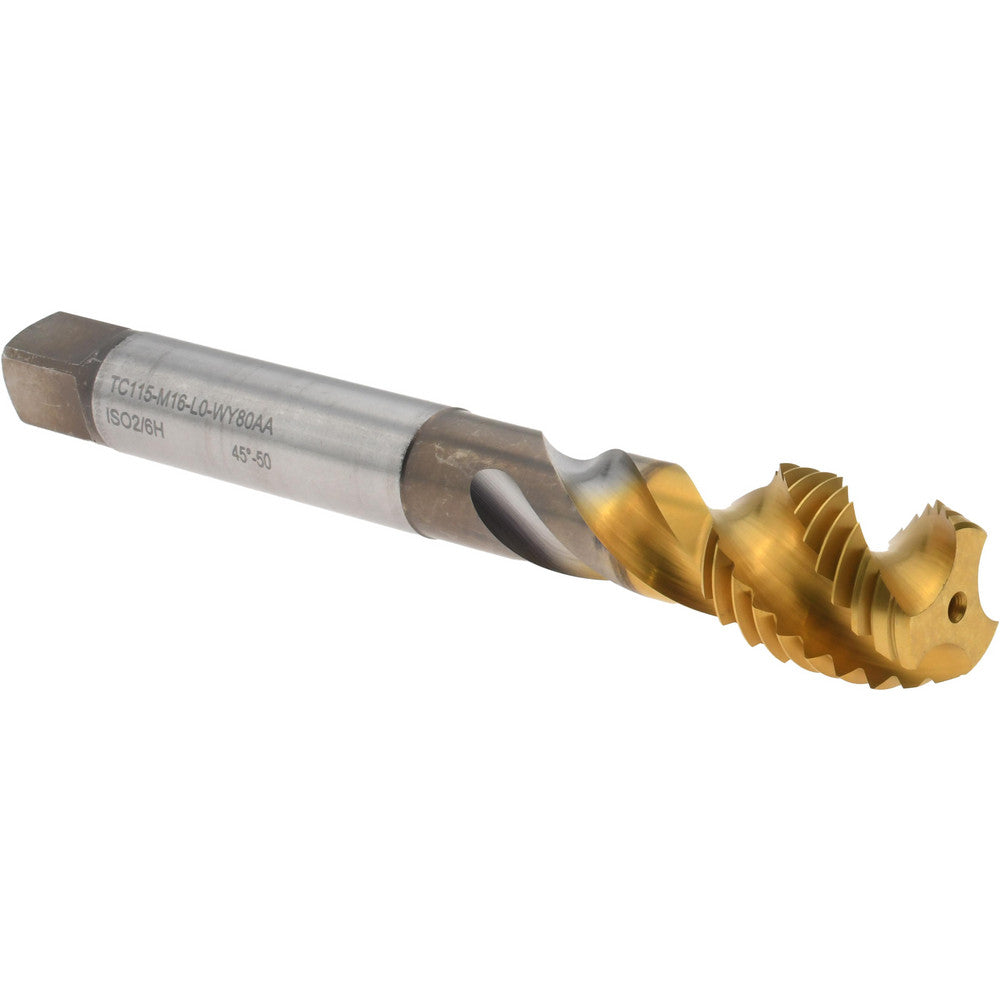 Walter-Prototyp 6743432 Spiral Flute Tap M16x2.00 DIN 376, 3 Flutes, Semi-Bottoming, 6H Class of Fit, High Speed Steel, TIN Coated
