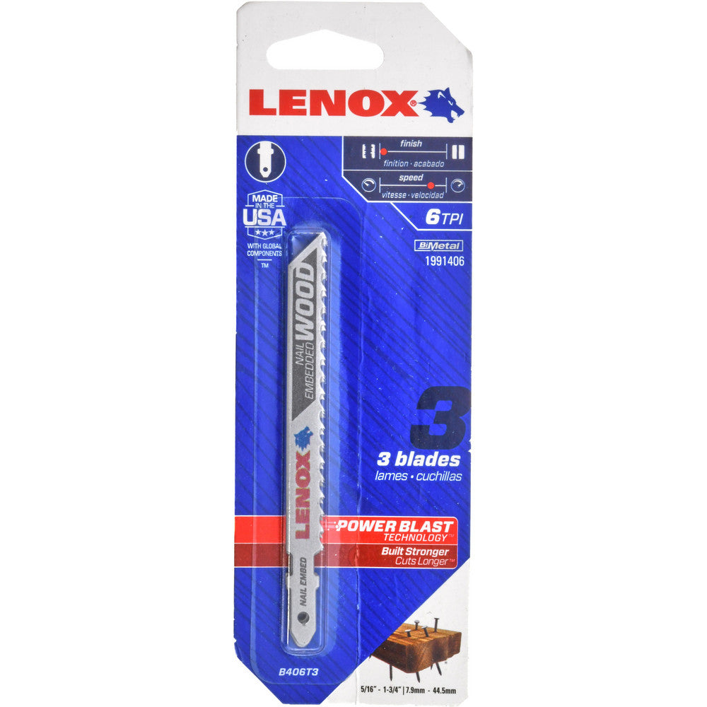 Lenox 1991406 Jigsaw Blade Bi-Metal, 6 TPI, 0.05" Blade Thickness, 3/8" Blade Width