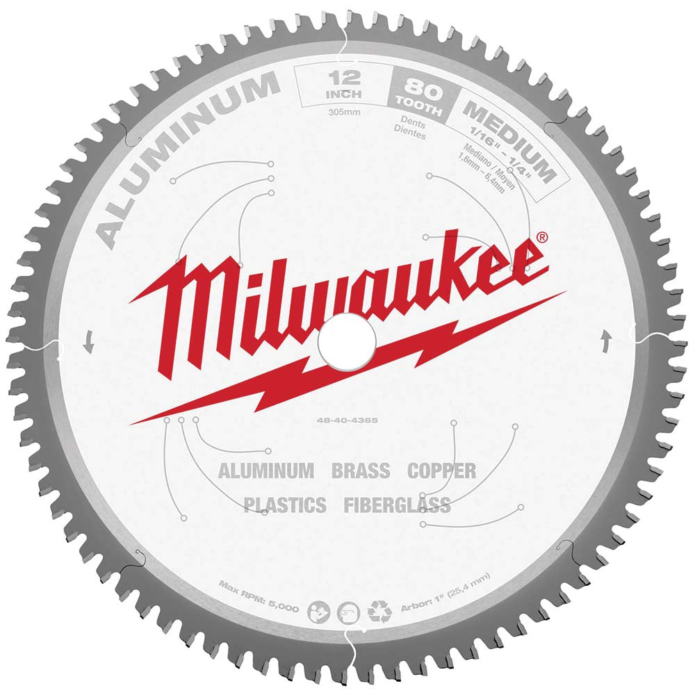 Milwaukee Tool 48-40-4365 Wet & Dry Cut Saw Blade 12" Dia, 1" Arbor Hole, 0.118" Kerf Width, 80 Teeth
