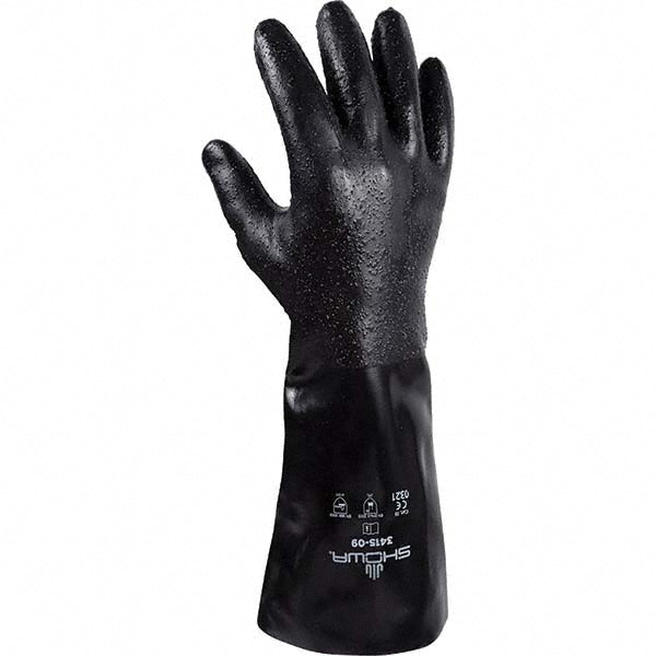 SHOWA 3415-09 Chemical Resistant Gloves Medium, 14 mil Thick, Neoprene-Coated, Neoprene, Supported