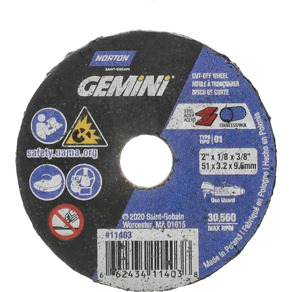 Norton 66243411403 Cut-Off Wheel 2" Dia, 1/8" Thick, 3/8" Hole, Aluminum Oxide