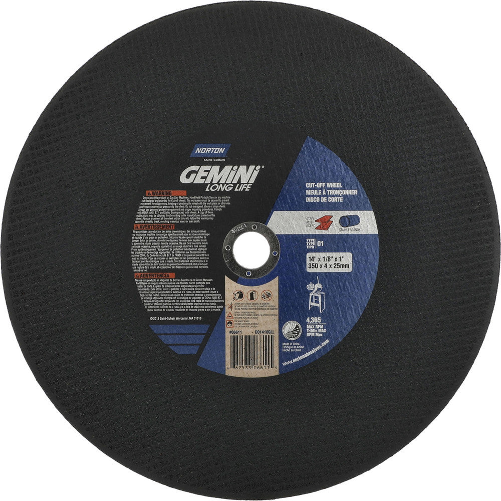 Norton 66253306611 Cut-Off Wheel 14" Dia, 1/8" Thick, 1" Hole, Aluminum Oxide