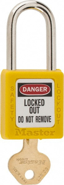 Master Lock 410YLW Lockout Padlock Keyed Different, Key Retaining, Thermoplastic, Steel Shackle, Yellow