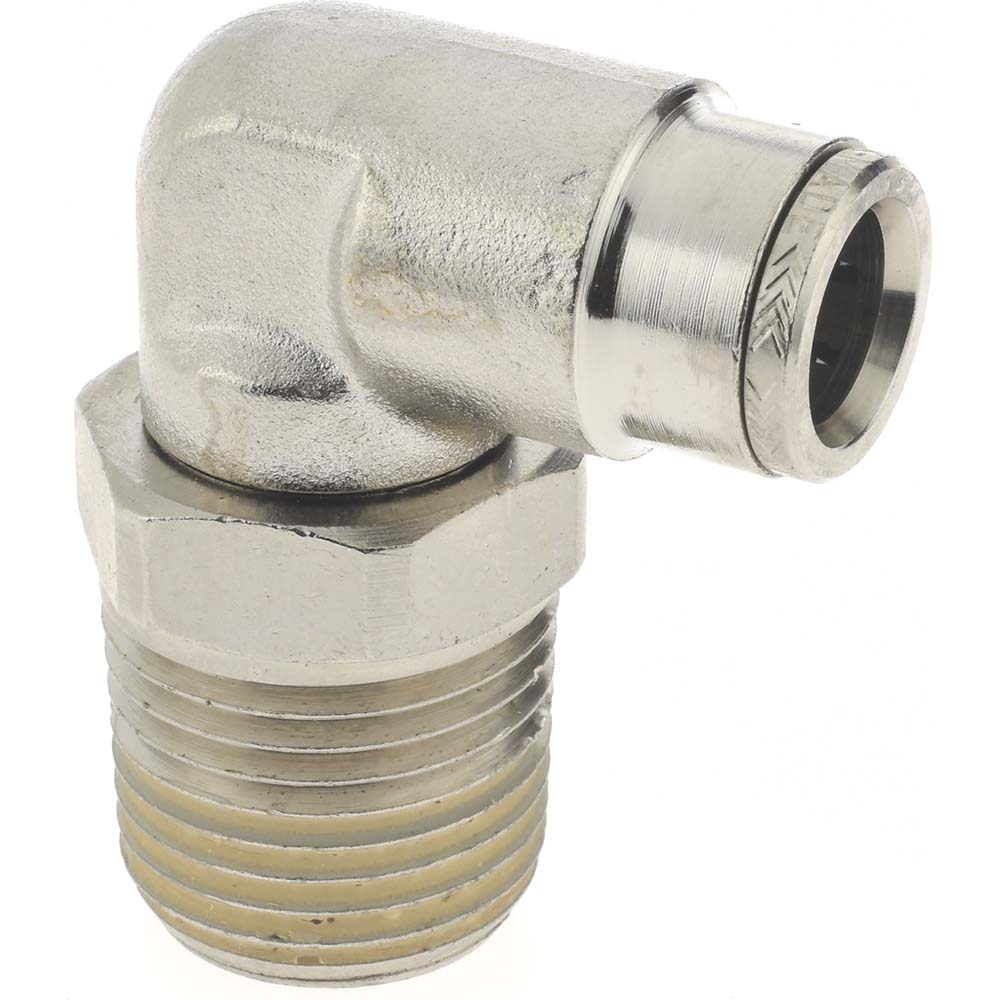 Norgren 124470648 Push-To-Connect Tube to Male & Tube to Male NPT Tube Fitting Pneufit Swivel Male Elbow, 1/2" Thread, 3/8" OD
