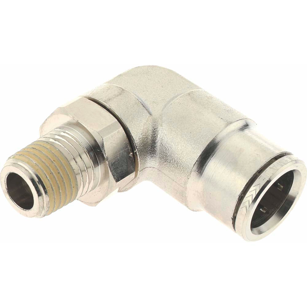 Norgren 124470728 Push-To-Connect Tube to Male & Tube to Male NPT Tube Fitting Pneufit Swivel Male Elbow, 1/4" Thread, 1/2" OD