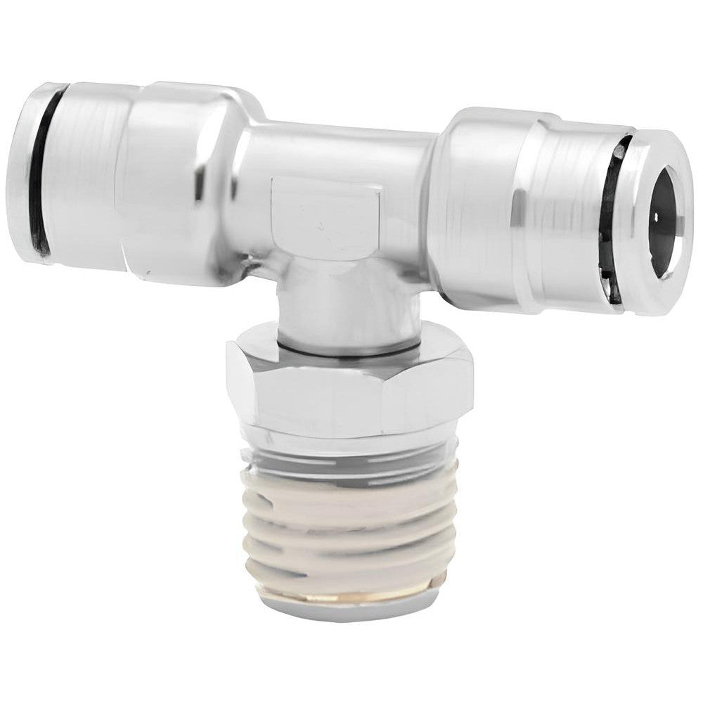Norgren 124670618 Push-To-Connect Tube to Male & Tube to Male NPT Tube Fitting Pneufit Swivel Male Tee, 1/8" Thread, 3/8" OD