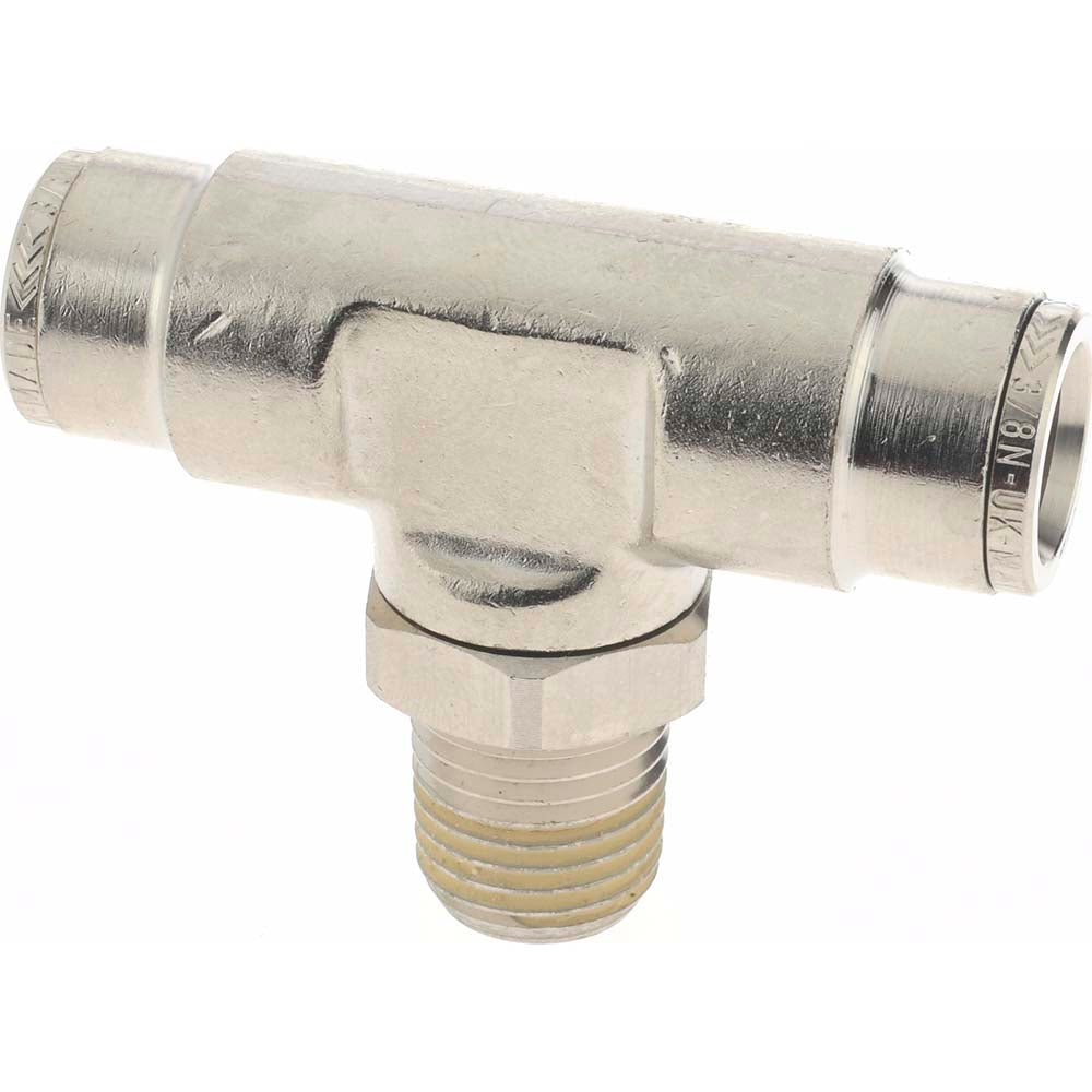 Norgren 124670628 Push-To-Connect Tube to Male & Tube to Male NPT Tube Fitting Pneufit Swivel Male Tee, 1/4" Thread, 3/8" OD