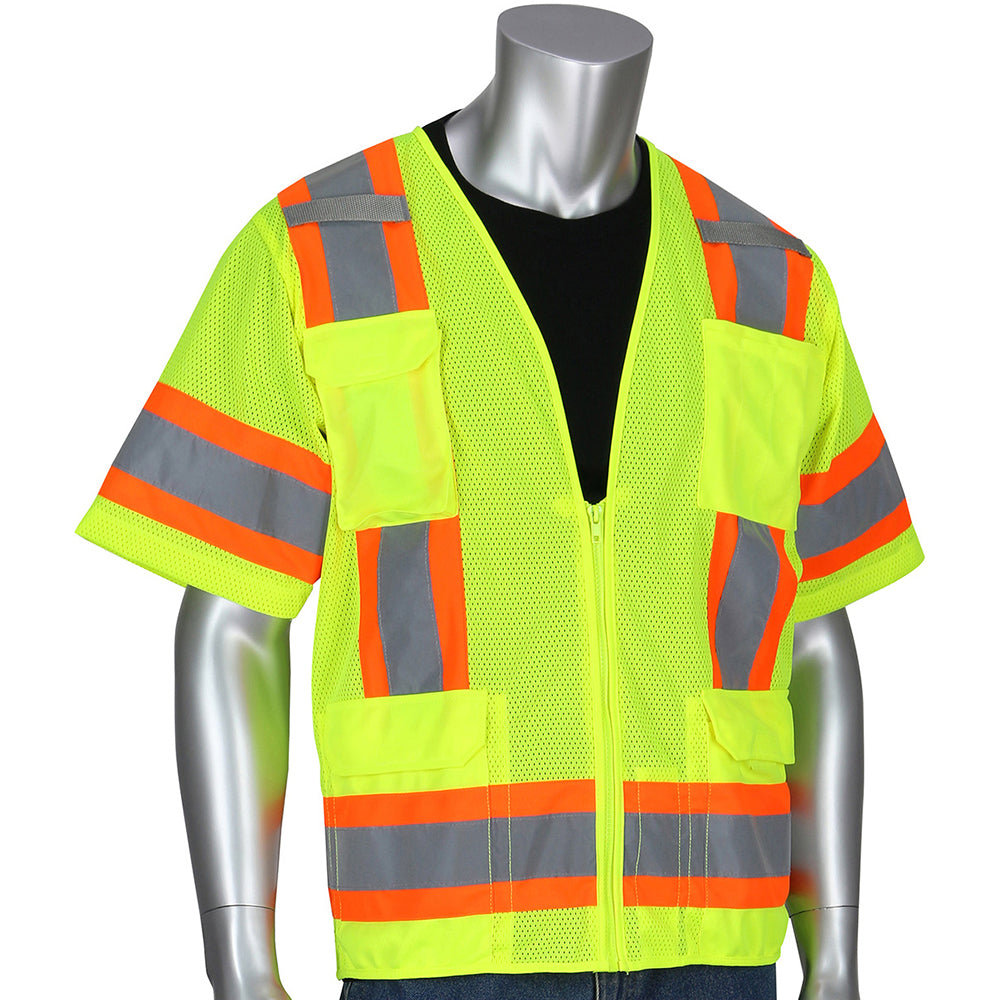 PIP 303-0500M-LY/XL High Visibility Vest X-Large, Surveyor's Vest, ANSI Class 3