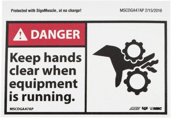 AccuformNMC MSCDGA47AP Accident Prevention Label "Danger - Keep Hands Clear When Equipment Is Running", Rectangle, 5" Wide, 3" High