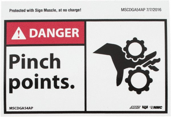 AccuformNMC MSCDGA54AP Accident Prevention Label "Danger - Pinch Points", Rectangle, 5" Wide, 3" High