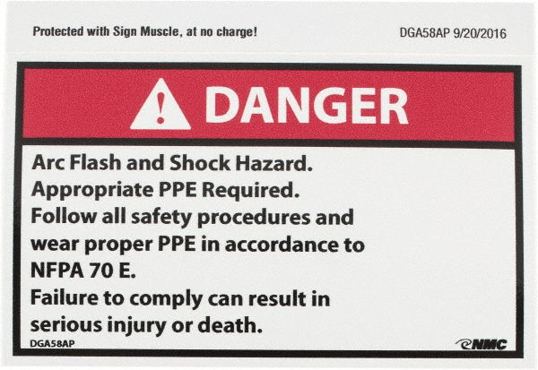 AccuformNMC DGA58AP Accident Prevention Label "Danger - Arc Flash & Shock Hazard - Appropriate Pipe Required - Follow All Safety Procedures & Wear Proper PPE in Accordance to NFPA 70 E - Failure to Comply can result in serious injury or death", Rectangle, 5" Wide, 3" High