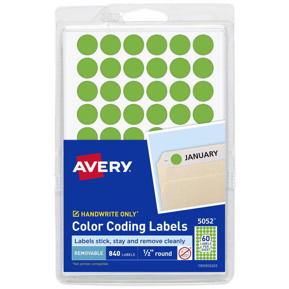 AVERY 05052 Label Maker Label Neon Green, Paper, 1/2" OAL, 1/2" OAW