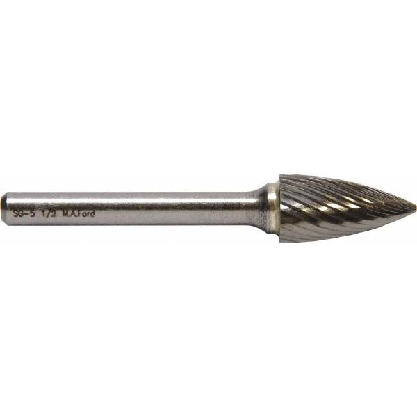 M.A. Ford 46375027L6 Abrasive Bur SG-3L6-D, 3/8" Cut Dia, Tree with Pointed End, Double Cut