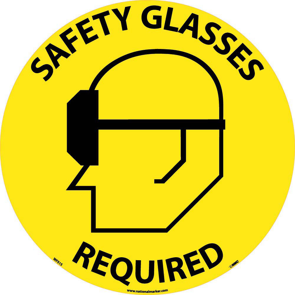 AccuformNMC WFS15 Accident Prevention Adhesive Backed Floor Sign Round, ''Safety Glasses Required''
