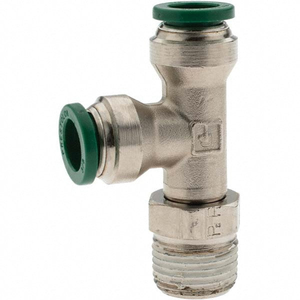Parker 14249 Push-To-Connect Tube to Male & Tube to Male NPT Tube Fitting Male Swivel Run Tee, 3/8" Thread, 3/8" OD