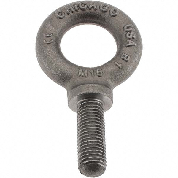 Value Collection RB58016-002B Fixed Lifting Eye Bolt With Shoulder, M16 x 2.00 Thread, Grade C-15 Steel