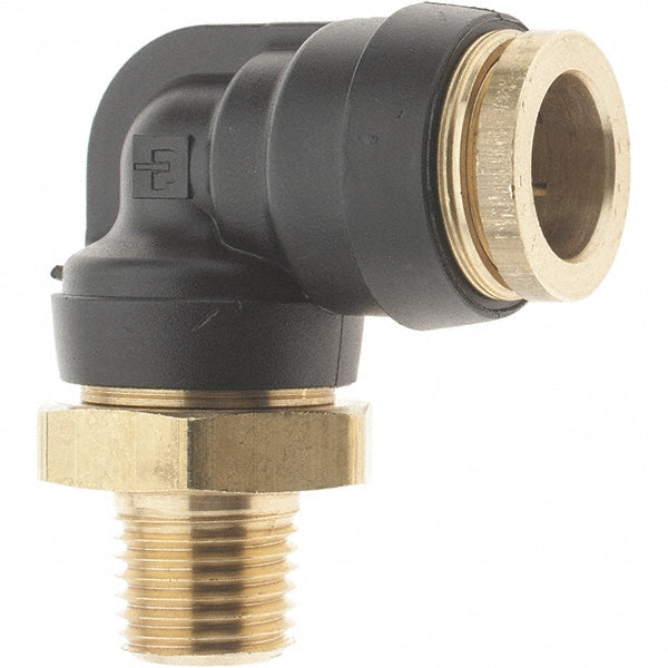 Parker PF-00060 Push-To-Connect Tube to Male & Tube to Male NPT Tube Fitting 90 ° Swivel Male Elbow, 1/4" Thread, 1/2" OD