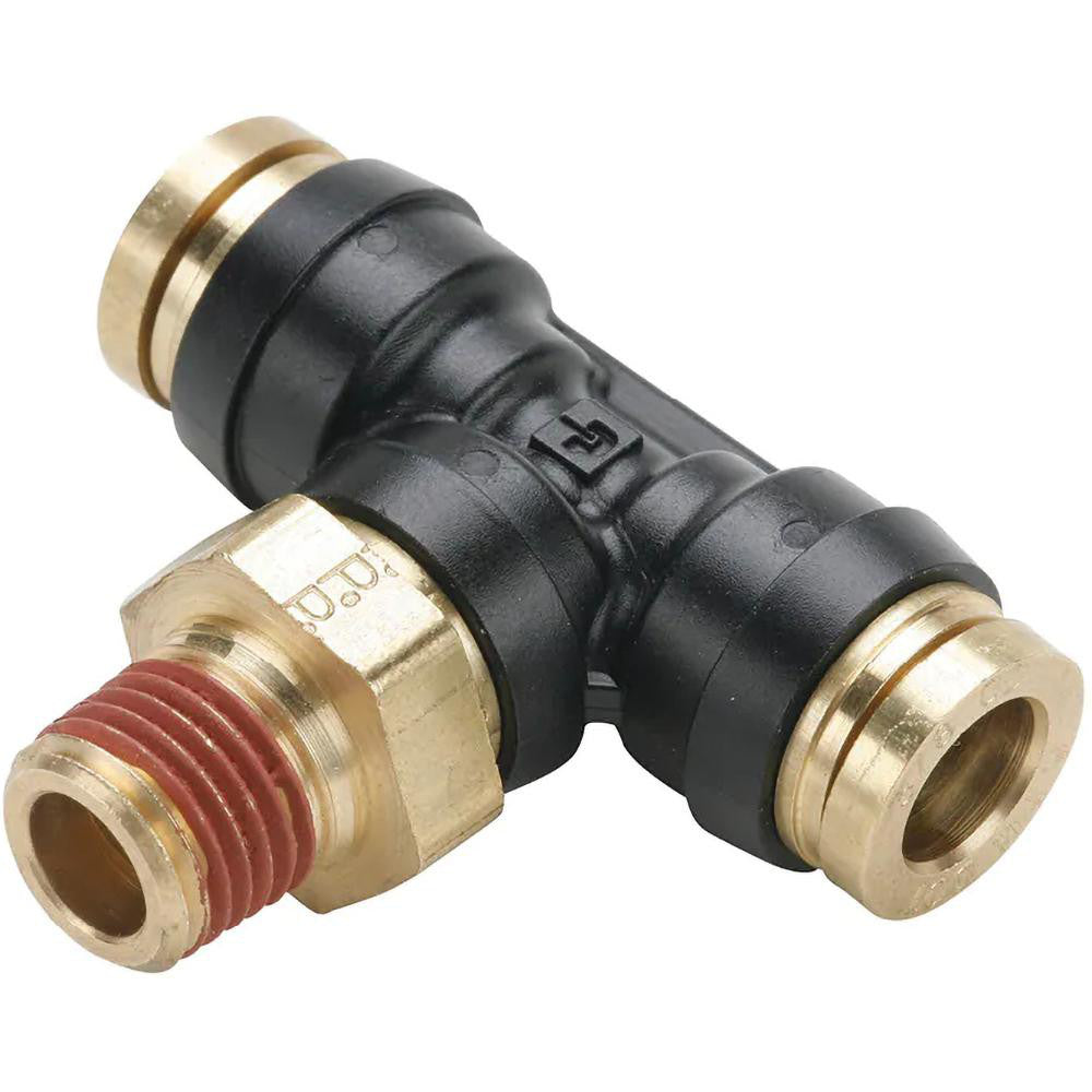 Parker PF-00078 Push-To-Connect Tube to Male & Tube to Male NPT Tube Fitting Male Swivel Branch Tee, 3/8" Thread, 3/8" OD