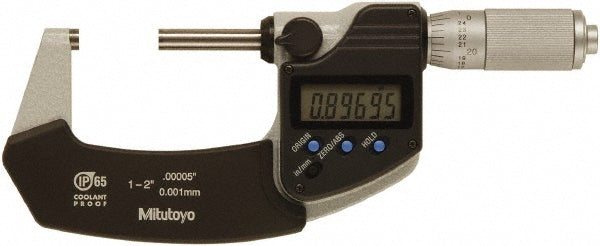 Mitutoyo 293-345-30CAL Electronic Outside Micrometer 2" Max, Solid Carbide Face, IP65