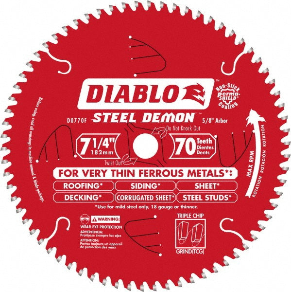 DIABLO D0770F Wet & Dry Cut Saw Blade 7-1/4" Dia, 5/8" Arbor Hole, 0.071" Kerf Width, 70 Teeth