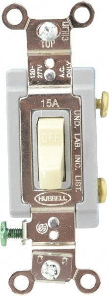 Hubbell Wiring Device-Kellems HBL1201I 1 Pole, 120 to 277 VAC, 15 Amp, Industrial Grade Toggle Wall Switch