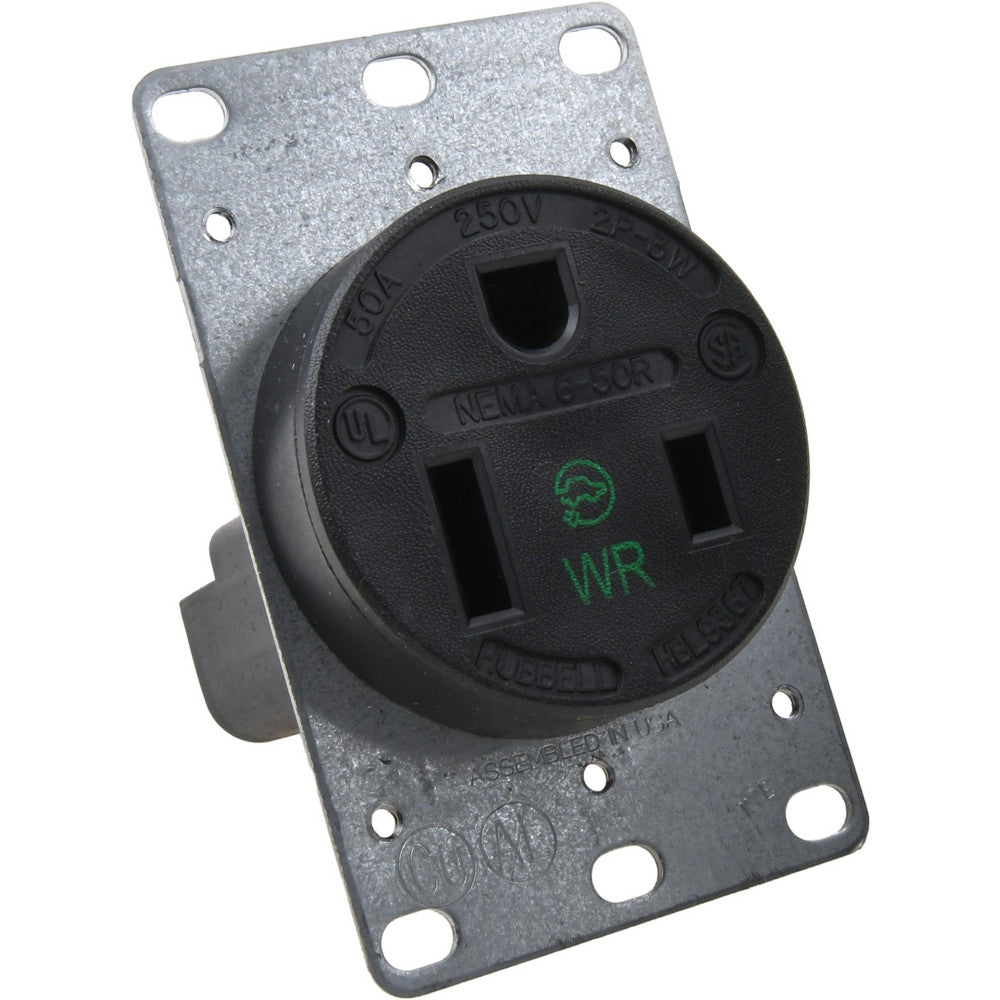 Hubbell Wiring Device-Kellems HBL9367 Straight Blade Single Receptacle NEMA 6-50R, 50 Amps, Self-Grounding