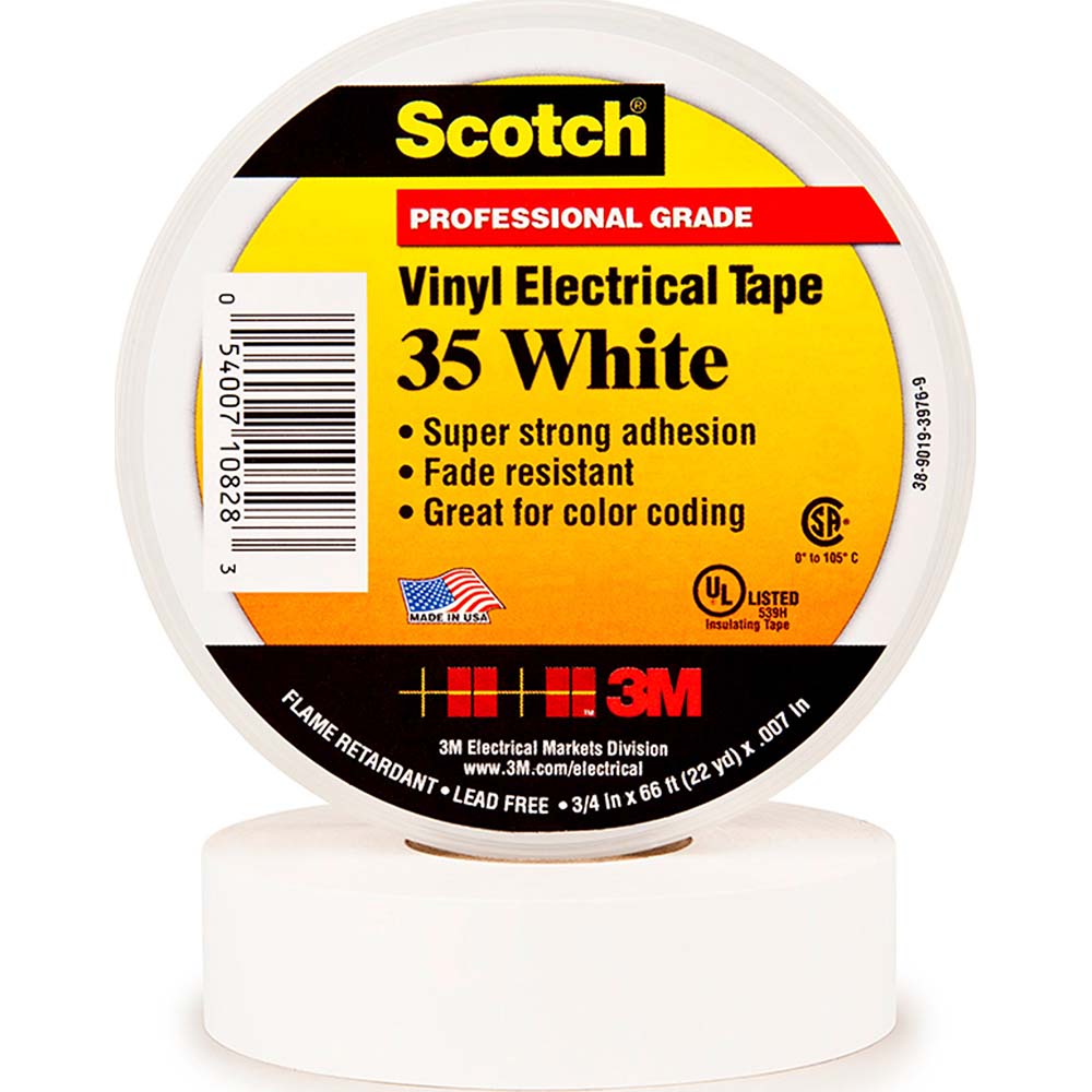 3M 7000058436 Electrical Tape 1/2" Wide, 20' Long, 7 mil Thick, White