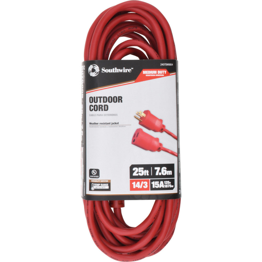 Southwire 2407SW8804 25', 14/3 Gauge/Conductors, Red Indoor & Outdoor Extension Cord