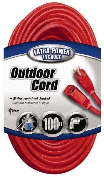 Southwire 2409SW8804 100', 14/3 Gauge/Conductors, Red Indoor & Outdoor Extension Cord