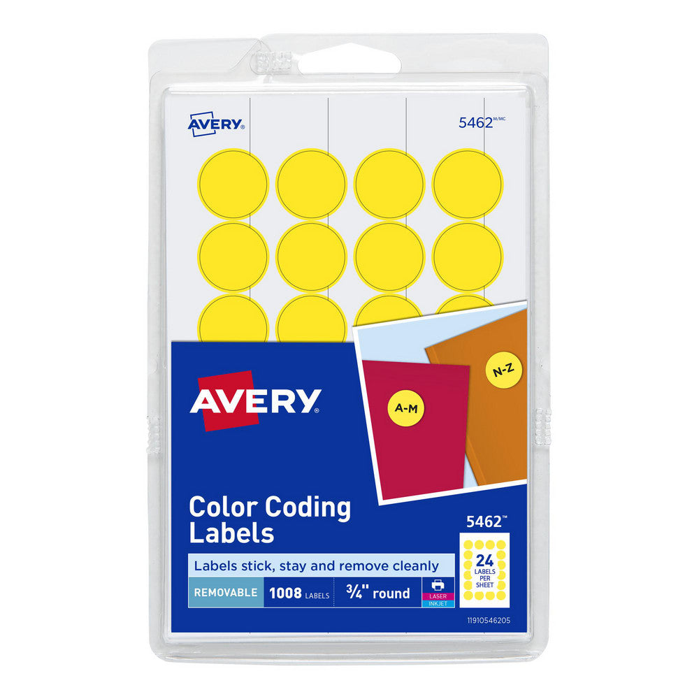 AVERY 05462 Label Maker Label Yellow, Paper, 3/4" OAL, 3/4" OAW, 1,008 per Roll