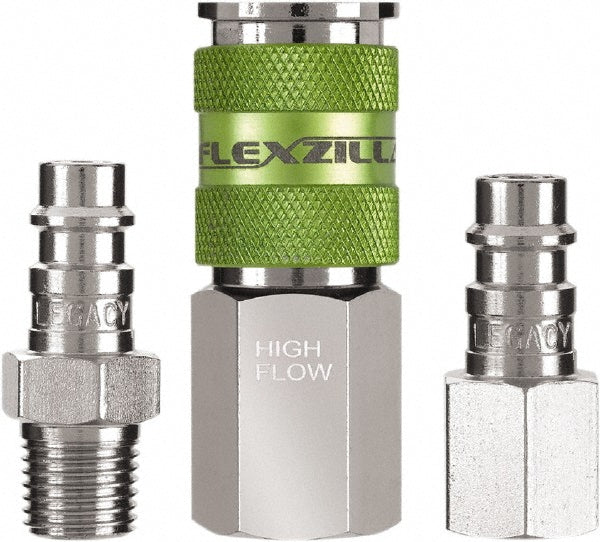 Legacy A53452FZ 3 Piece 1/4" Body 1/4 NPT 300 psi Steel/Aluminum High Flow Pneumatic Coupling Plug Set