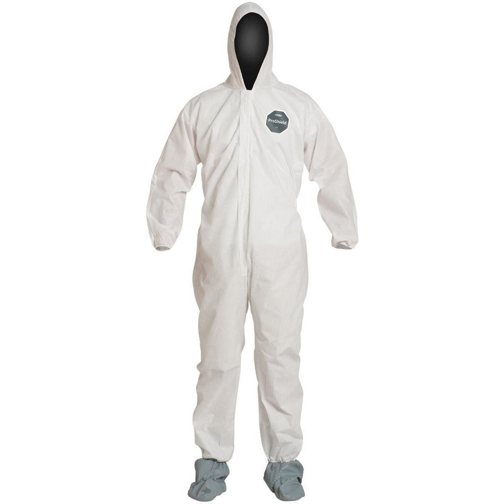 Dupont PB122SWHXL002500 Disposable Coveralls Liquid, Splash & Abrasion Protection, Size X-Large, 1.3000 oz, ProShield 10, Zipper & Stormflaps Closure