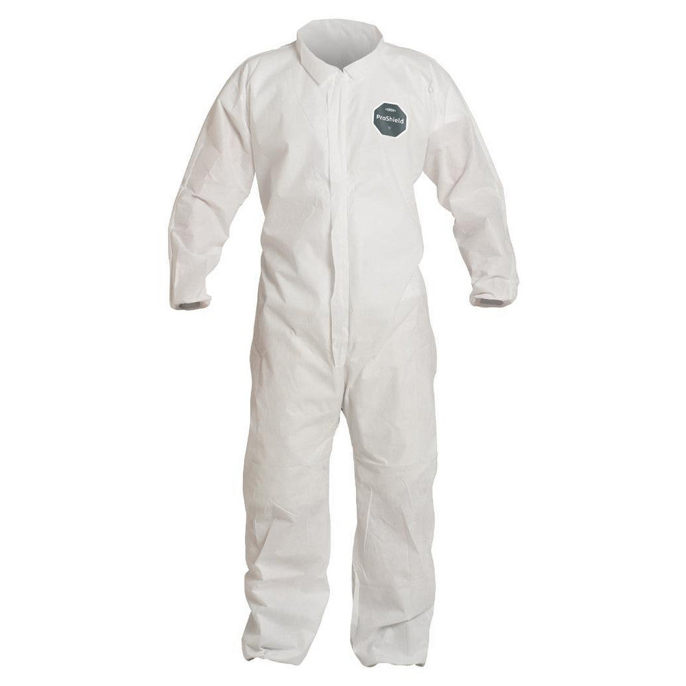 Dupont PB125SWHXL002500 Disposable Coveralls Liquid & Splash Protection, Size X-Large, 1.3000 oz, ProShield 10, Zipper & Stormflaps Closure